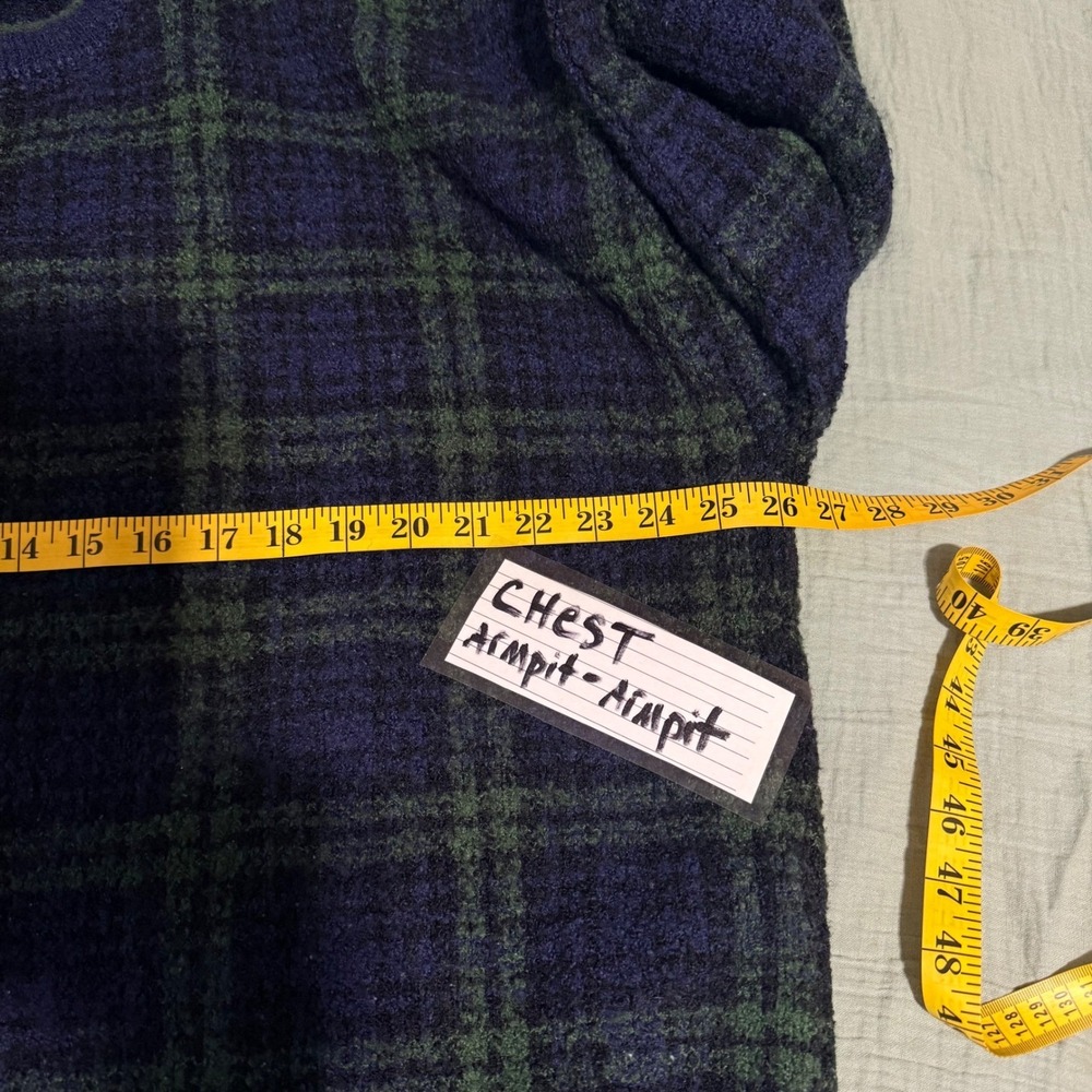 Cotton Traders Vtg Sweater Mens 3X Navy Green Tartan Plaid Wool Boucle Academia - Picture 6 of 8